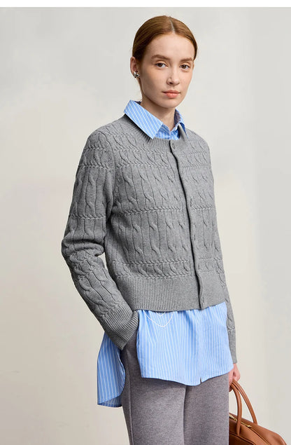 Damen-Strickjacke Rundhals gerade kurz Vintage elegant Winter