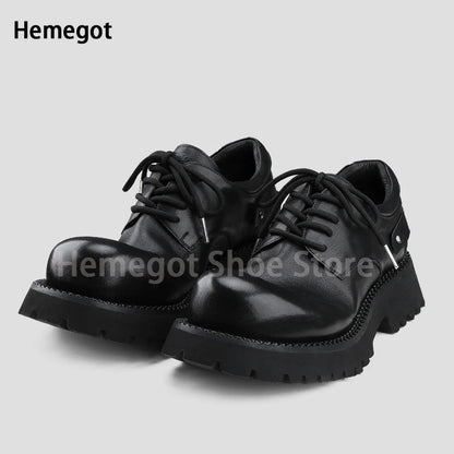 Thick Soles Derby Shoes for Men Black Cowhide Casual Commuter Leather Shoes Size 36-44 Luxury Handmade Top Quality Men Shoes