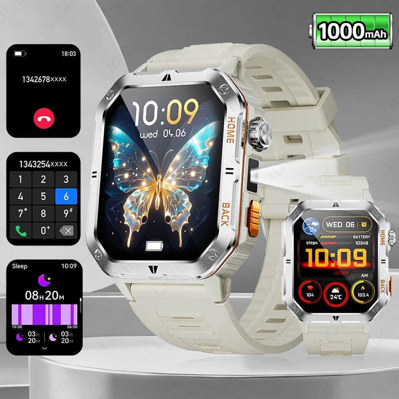 LIGE 2025 Neue Männer Smart Uhr 1000 mAh Batterie Outdoor Taschenlampe Fitness 100 + Sport 3ATM Wasserdicht BT Anruf 2,01 "Smartwatch