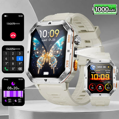 LIGE 2025 Neue Männer Smart Uhr 1000 mAh Batterie Outdoor Taschenlampe Fitness 100 + Sport 3ATM Wasserdicht BT Anruf 2,01 "Smartwatch