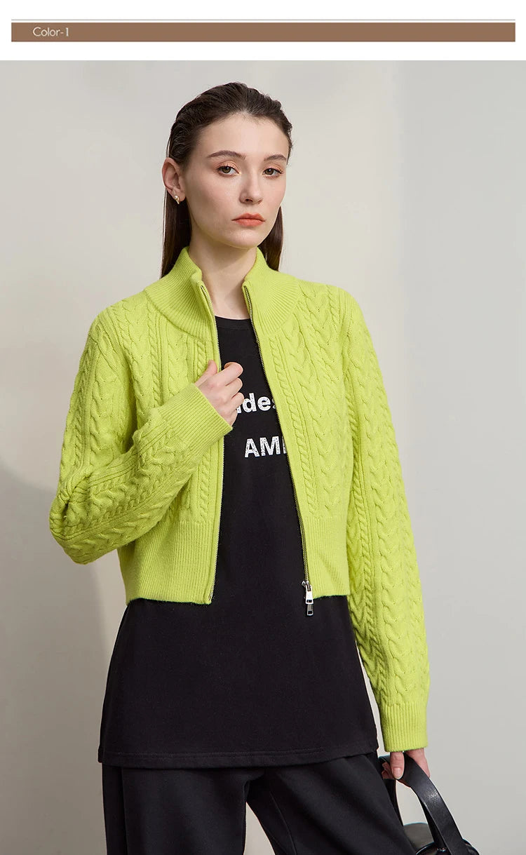 Damen-Rollkragen-Strickjacke Reißverschluss schlank Herbst