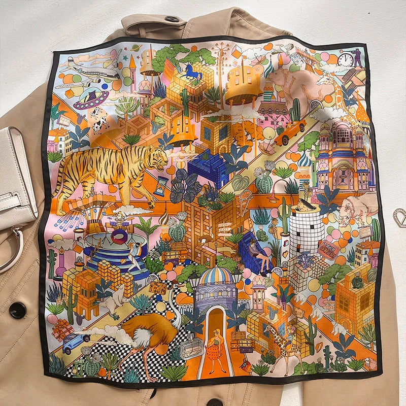 Damen Seidenschal quadratisch Blumen Bandana Haarband Halstuch weich F