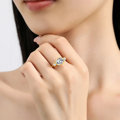Damen-Verlobungsring aus Gelbgold 14K mit ovalem Moissanit, 2 Karat, feines Finish und langlebigem Glanz