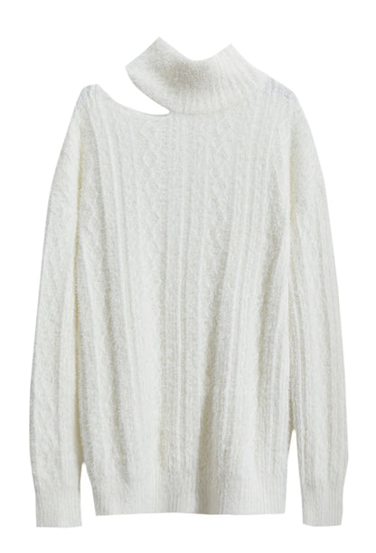 Damen-Rollkragenpullover Hohlstrick Viskose locker lang Raglan Herbst