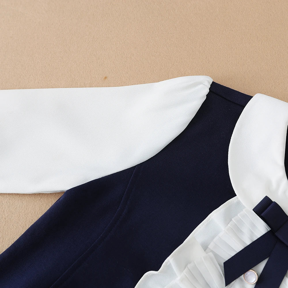 Mädchenkleider 2024, Preppy-Stil-Kleider für Kinder, Rüschenkragen, langärmelige Kleidung, Kinderkleider mit Schleife für 5–12 Jahre