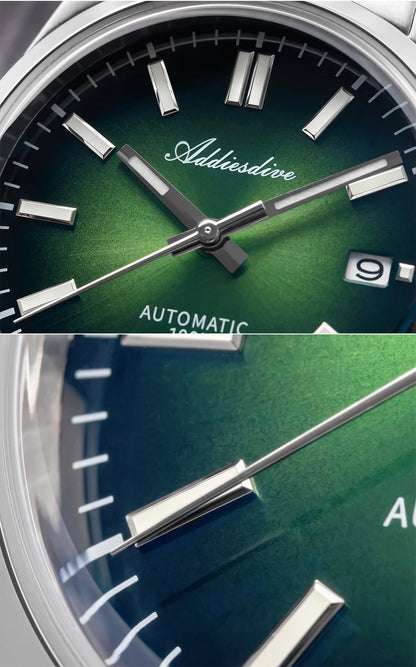 Herren-Vintage-Automatikuhr mit Sunburst-Zifferblatt und gewoelbtem Saphirglas