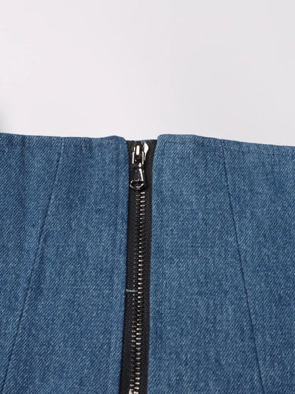 Asymmetrische Damen-Jeans mit hohem Bund und Colorblock-Design – modische Spliced-Denim-Hose für Frauen.