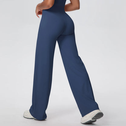 Dunkelblaue Yoga-Hose für Damen mit weitem Schlag und hoher Taille