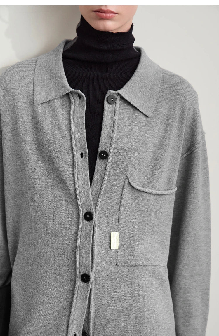 Damen-Strickjacke lang Revers Raglan Streetwear locker Herbst
