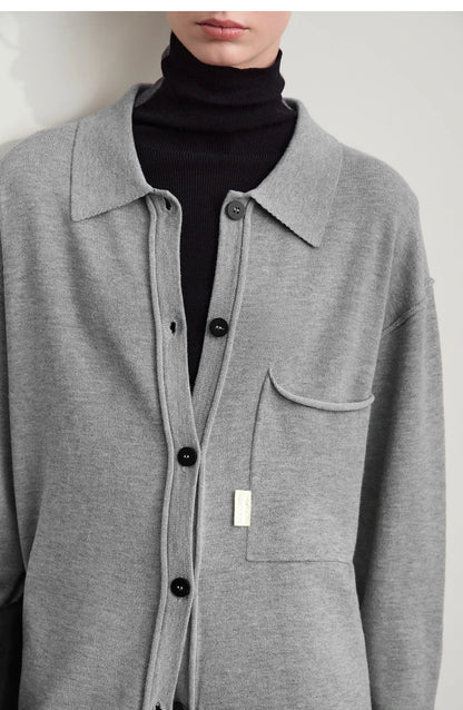 Damen-Strickjacke lang Revers Raglan Streetwear locker Herbst