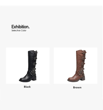 AIYUQI Women Cowboy Boots 2025 Autumn New Belt Buckle Women Marton Boots British Style Large Size 41 42 43 Women Long Boots