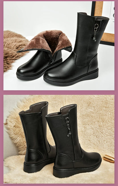 AIYUQI Women's Winter Boots Wool 2025  New Large Size 41 42 43 Women's Snow Boots Wool Flat Women's Mid-Boots