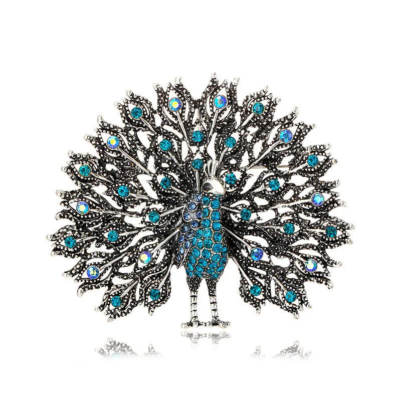 Brosche Pfau Kristall Emaille Tier Anstecknadel Damen