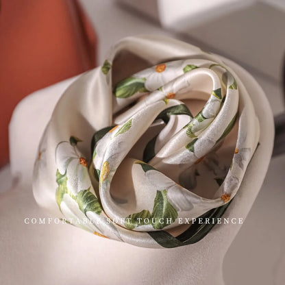 Damen Seidensatin Schal 53cm quadratisch Blumenprint Kopftuch Hijab Bandana