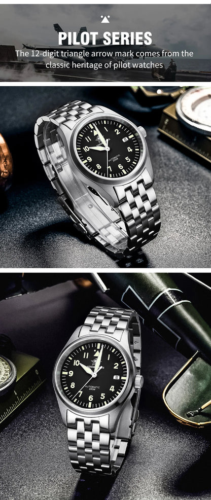 Herren Automatik-Taucheruhr 200m wasserdicht C3 Leuchtzeiger mechanisch