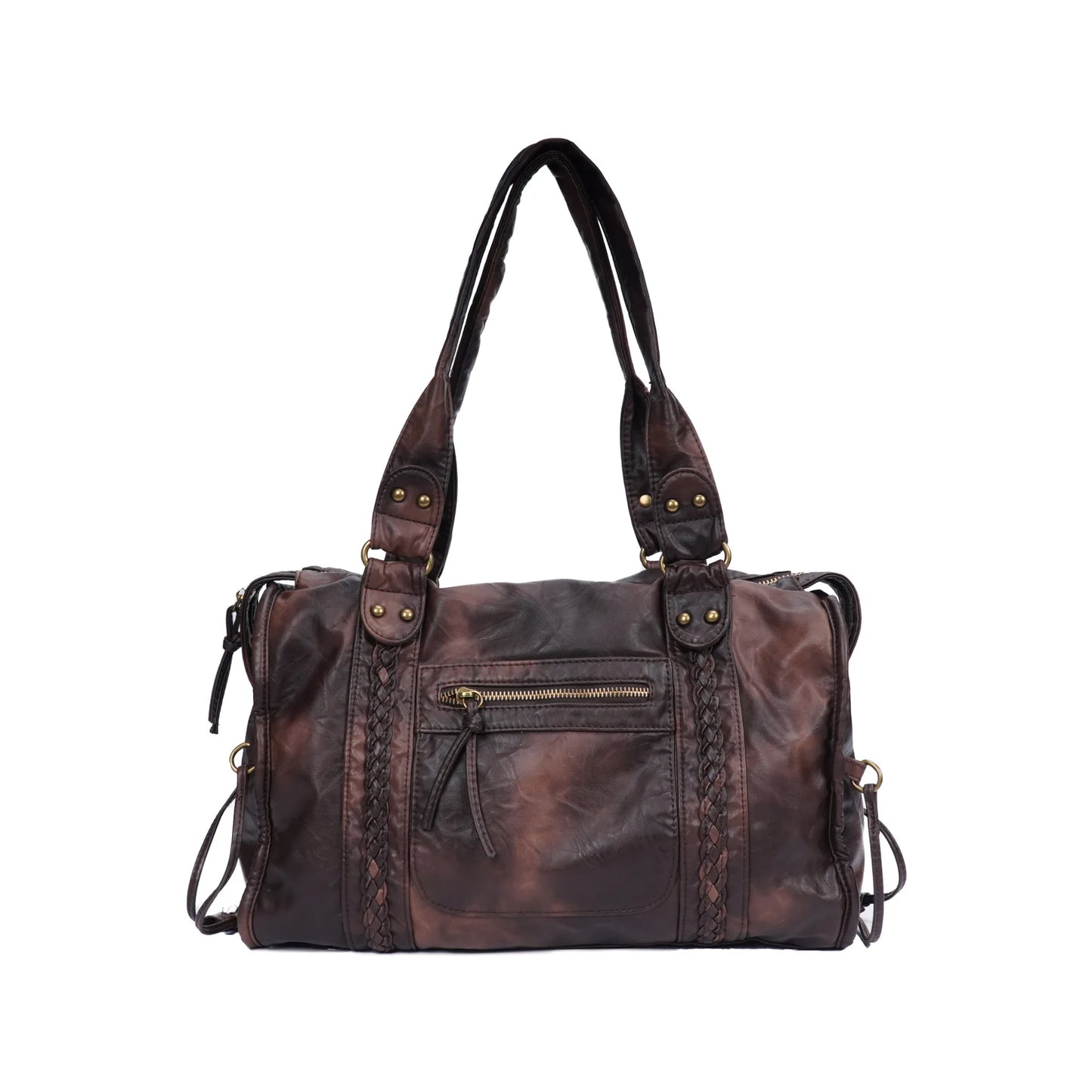 Damen-Handtasche aus PU-Leder Weinrot Großes Fassungsvermögen Schultertasche Boston-Stil