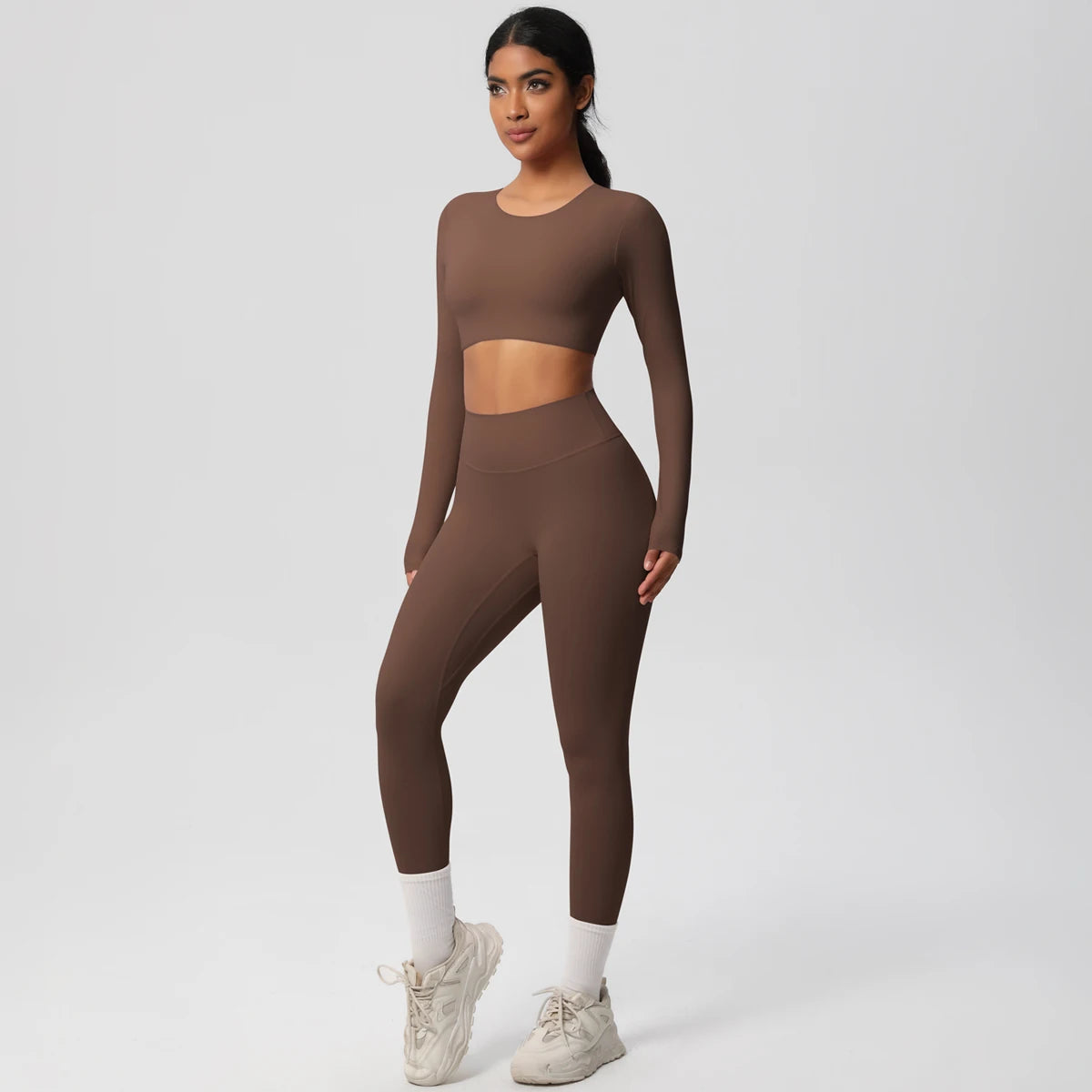 Yoga-Set mit Crop-Top und Leggings, braun