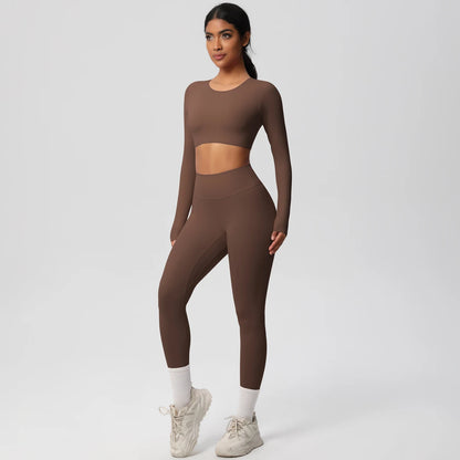 Yoga-Set mit Crop-Top und Leggings, braun