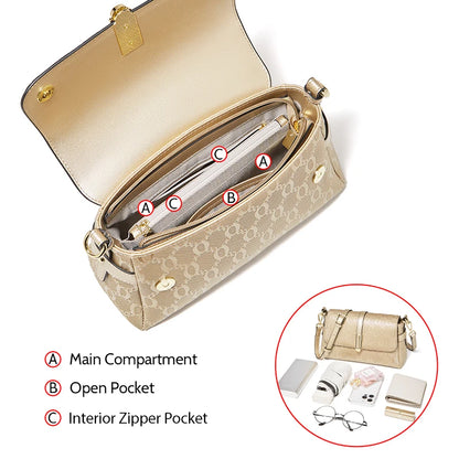 Damen Schultertasche Aus Spaltleder Mit Prägung Crossbody