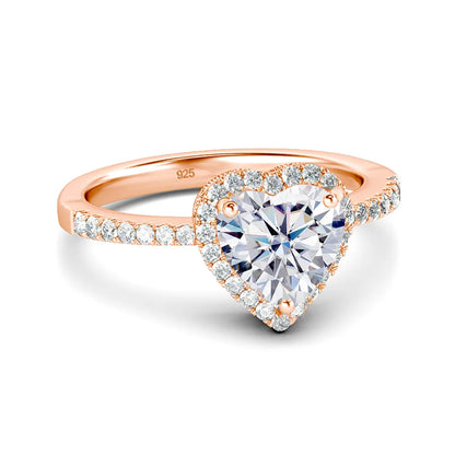 Damen-Herz-Ring Aus 925er Silber Mit 1ct Moissanit Und Zertifiziertem Schmuckstück