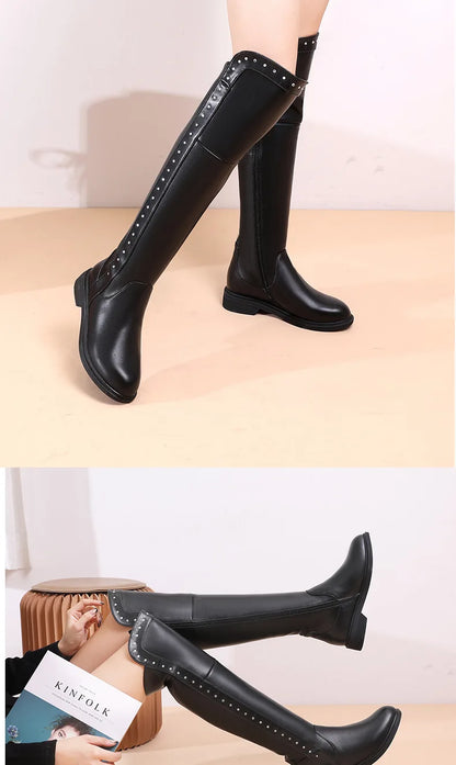 AIYUQI Womens Knee High Boots Winter 2025 New Genuine Leather Women Thigh High Boots Plus Size Wool Warm Women's High Boots