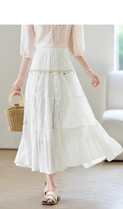 Damen A-Linien-Rock mit hoher Taille und elegantem Spitzenspleiß für den Sommer