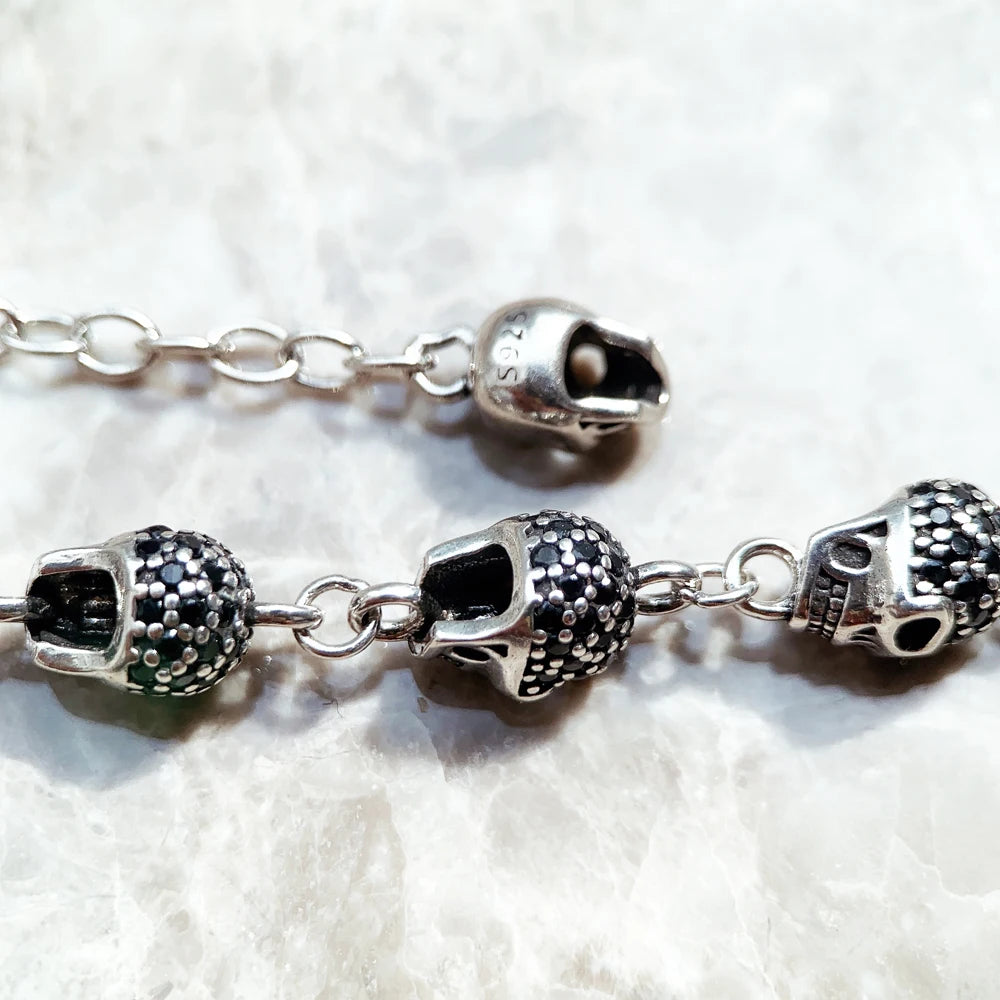Damen-Armband Totenkopf-Gliederkette Punk aus Sterlingsilber