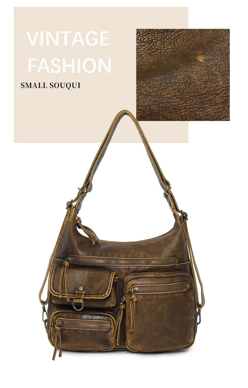 Damen-Umhängetasche Aus PU Mit Top-Griff Und Vintage-Look Schwarz Große Kapazität