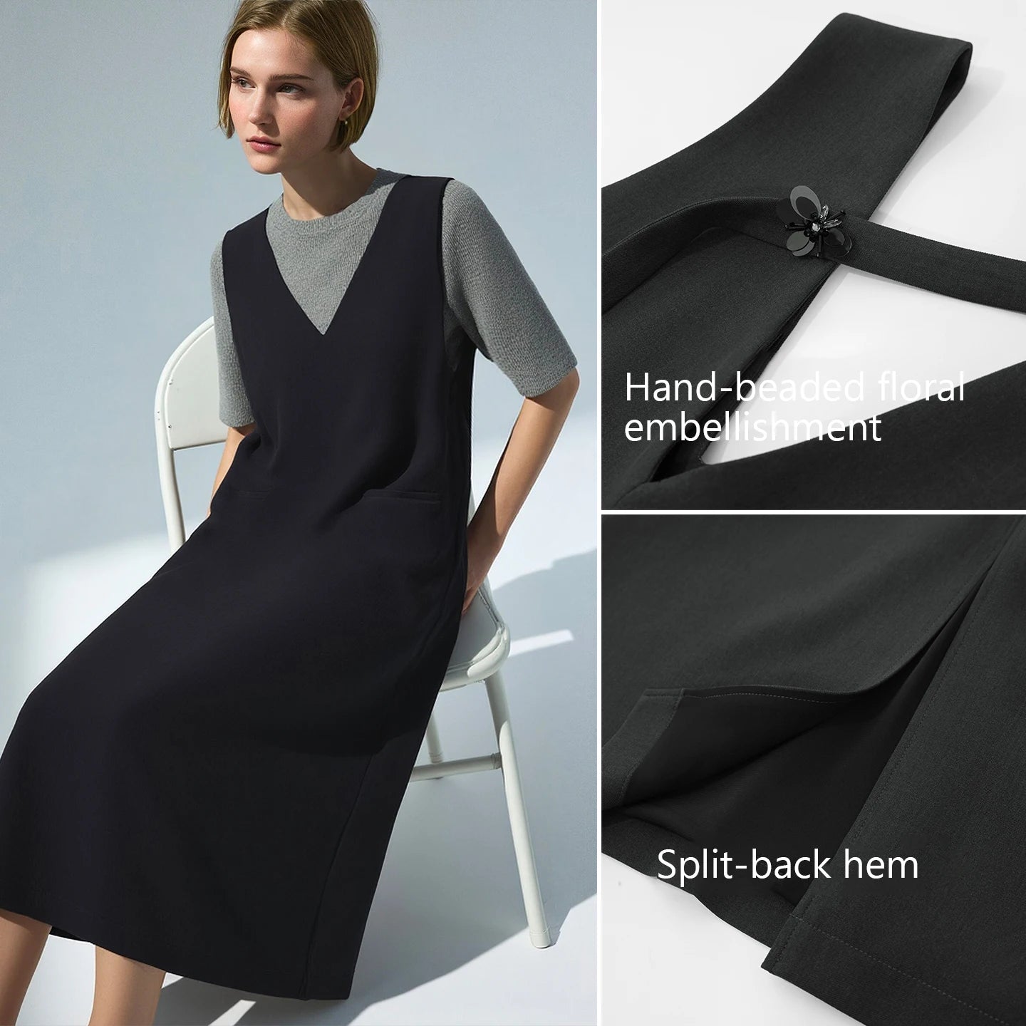 Stylisches Ärmelloses Damenkleid Mit Perlenschmuck Und Eleganter Passform