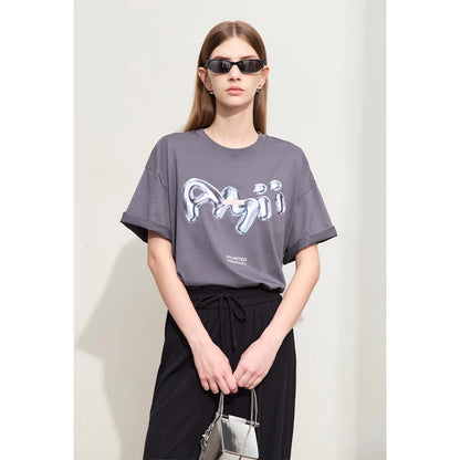 Damen T-Shirts im lässigen Stil mit O-Ausschnitt und modischem Druck