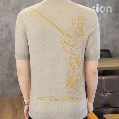 Herren T-Shirt aus leichtem Jacquard mit kurzem Arm im Retro-Stil