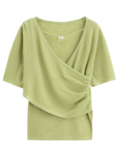 Kurzarm-Bluse mit Spitzenbesatz und Hohldesign für Damen – ideal für den Sommer und den Büroalltag