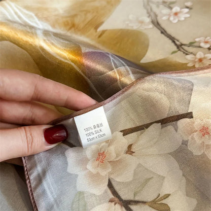 Damen Seidensatin Schal quadratisch Blumenprint Kopftuch Bandana Hijab F