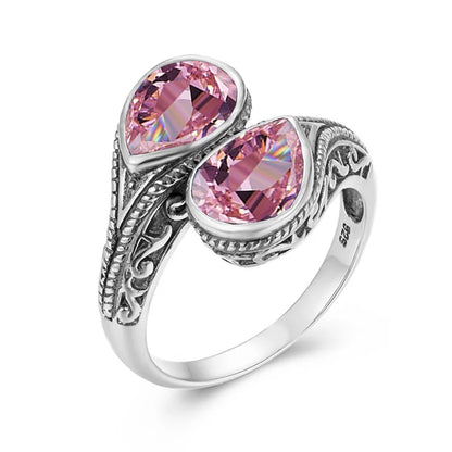 Damen-Ring tropfenförmiger Smaragd in Silber mit goldfarbener Beschichtung Ideal Als Hochzeits- oder Festgeschenk