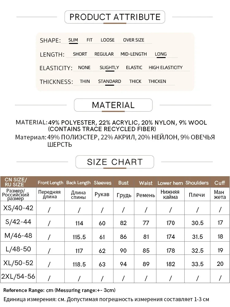 Größen- und Materialtabelle für Damen-Strickkleid