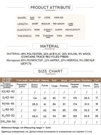 Größen- und Materialtabelle für Damen-Strickkleid