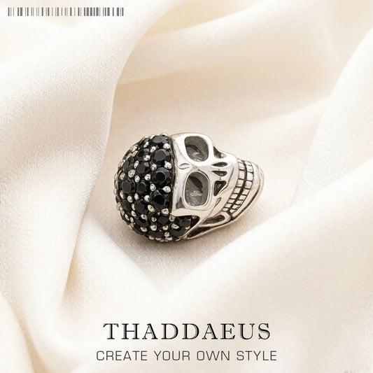 Damen-Charm-Anhänger Totenkopf Pflasterperle DIY Vintage aus Sterlingsilber