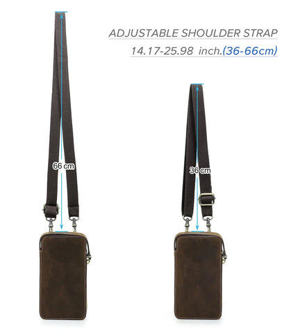 Braune Ledertasche mit verstellbarem Schulterriemen, Riemenlänge 36–66 cm