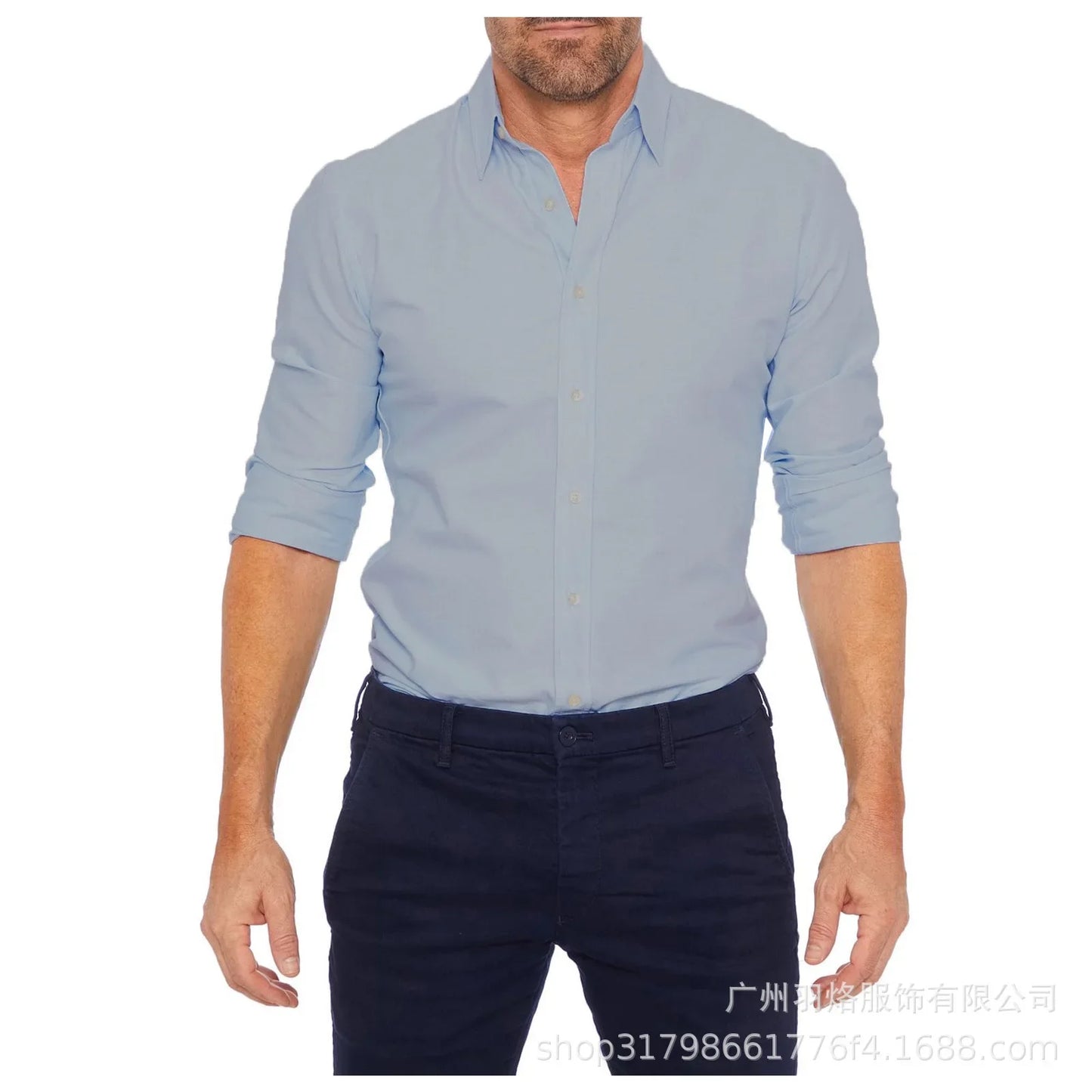Herren Slim Fit Langarmshirt mit Vier-Wege-Stretch, bügelfrei und knitterarm in seidiger Optik – einfarbig.