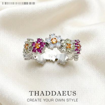 Damen-Ring Blumen bunte Steine romantisch aus Sterlingsilber