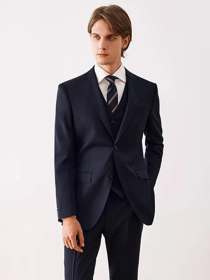 Doppelreihiger Herrenanzug mit schwarzem Streifenmuster aus Wolle – Slim Fit für Hochzeit, Büro und festliche Anlässe