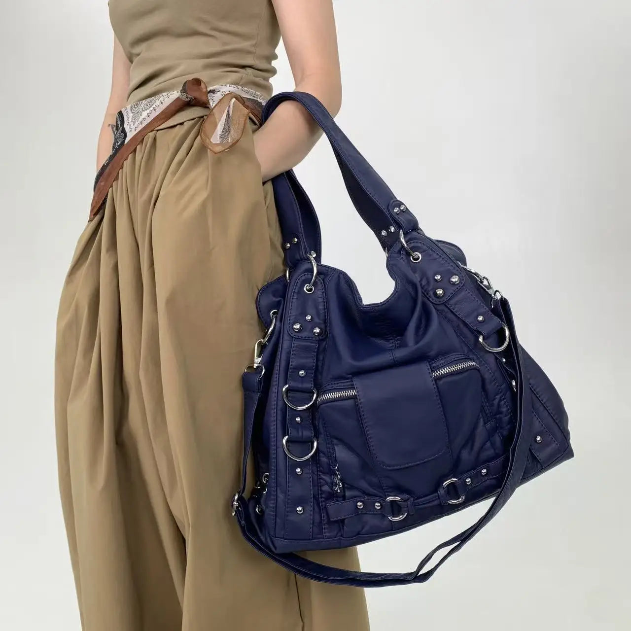 Damen-Vintage-Schultertasche Große Schwarze Mit Top-Griff Und Mehreren Fächern Für Viel Stauraum