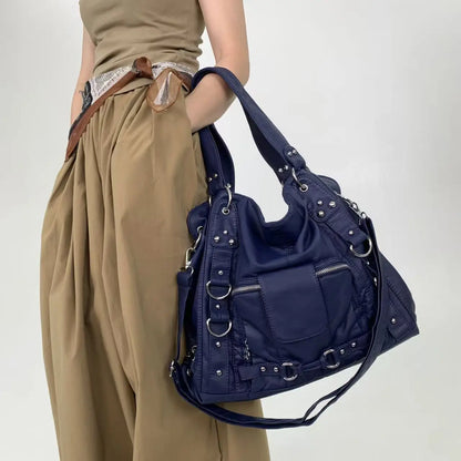 Damen-Vintage-Schultertasche Große Schwarze Mit Top-Griff Und Mehreren Fächern Für Viel Stauraum