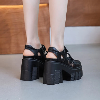 AIYUQI frauen Sandalen Aus Echtem Leder 2025 Neue 11 cm Ferse Hohe Mesh Frauen Sandalen Plattform High Heel Sandalen Frauen