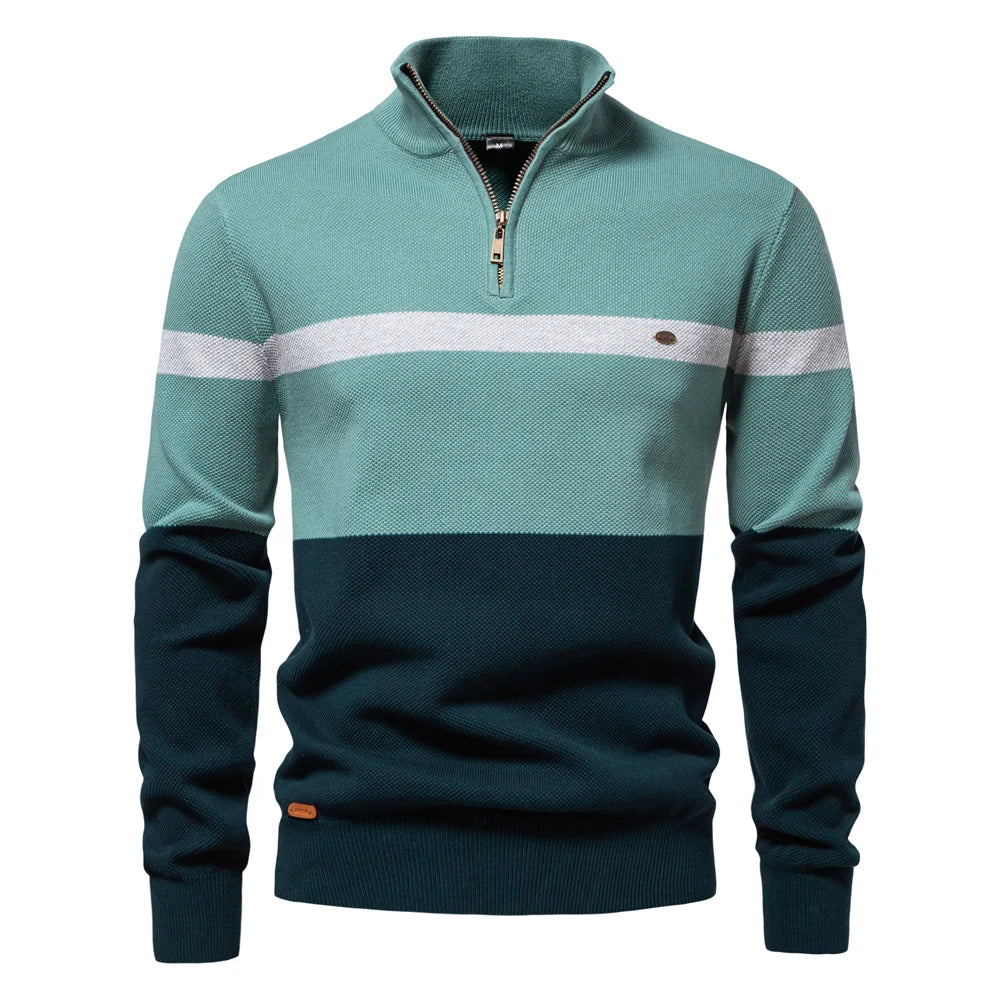 Herren Pullover aus hochwertiger Baumwolle mit Reißverschluss im Mock Neck Stil