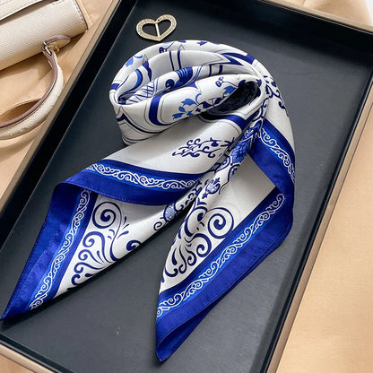 Damen Seidensatin Schal Tasche Kopf Bandana Halstuch bedruckt N
