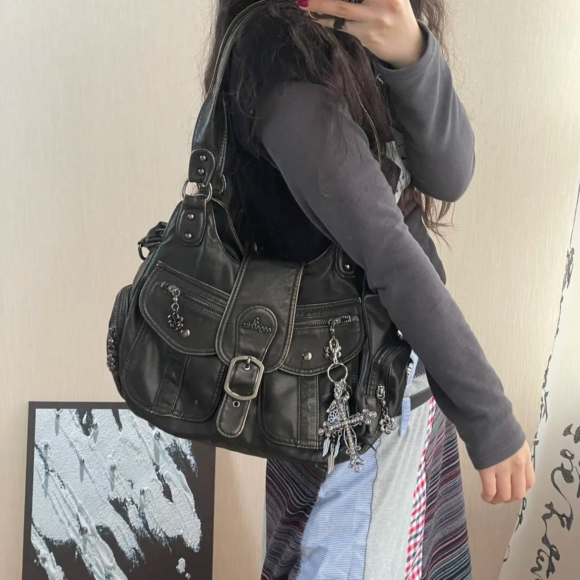 Damen-Handtasche aus PU-Kunstleder mit Top-Handle, Reißverschluss und Mehrfachfächern