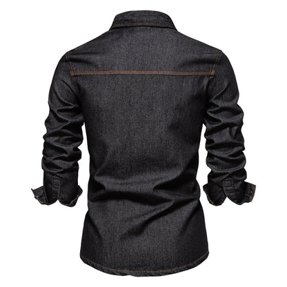 Herren Denim Shirts aus 100 Prozent Baumwolle mit doppelten Taschen im Casual-Stil