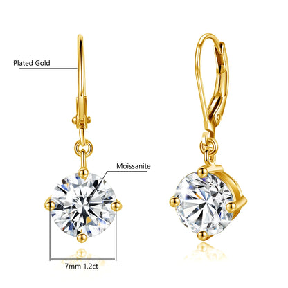 Damen-Moissanite-Tropfenohrringe aus Sterlingsilber mit Gelbgold-Beschichtung, 2,4 ct, Zertifikat