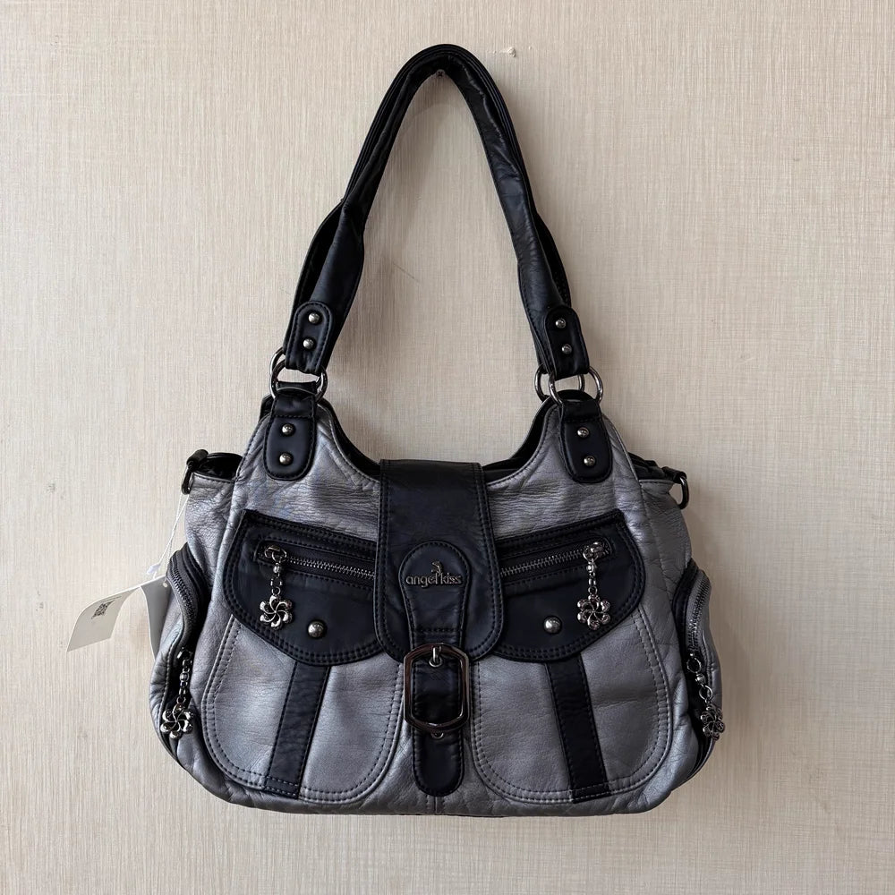 Damen-Handtasche aus PU-Kunstleder mit Top-Handle, Reißverschluss und Mehrfachfächern